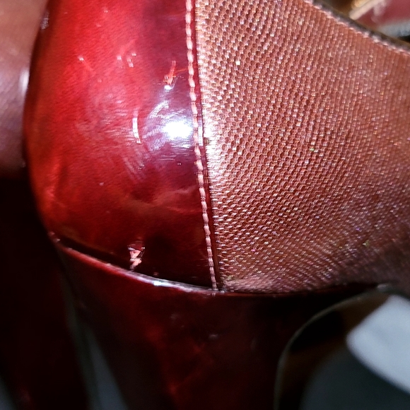 Vince Camuto Metallic Burgundy  Lace Up Peep Boots - Picture 4 of 7